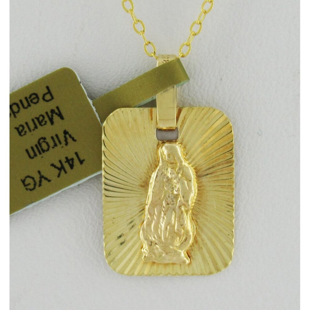 Solid Virgen Maria Pendant 14k Yellow Gold